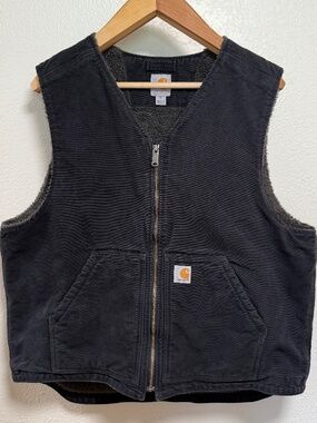 Carhartt Black Sherpa Lined Mock Neck Duck Canvas Utility Workwear Vest Men XL